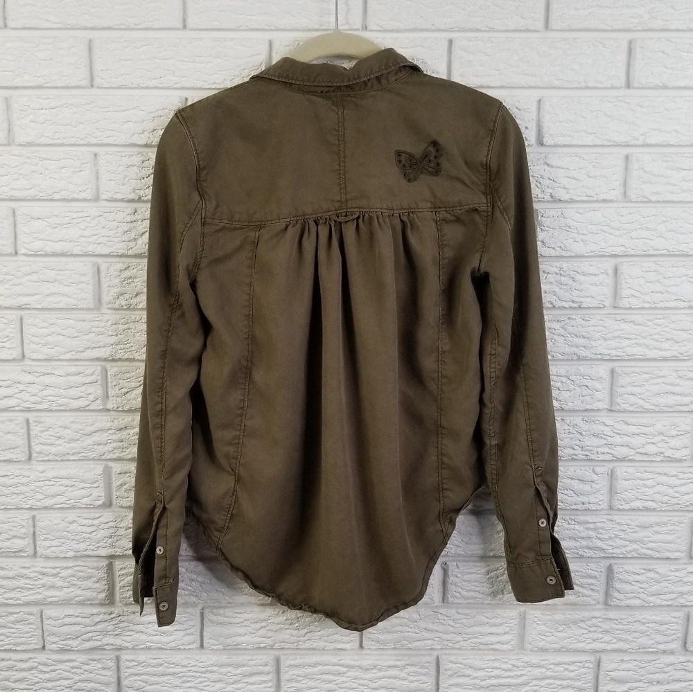 Anthro Holding Horses Embroidered Top 0 Olive - Picture 6 of 8